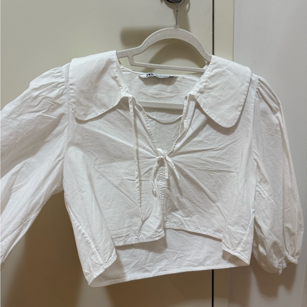 Zara White Blouse with Tie Front